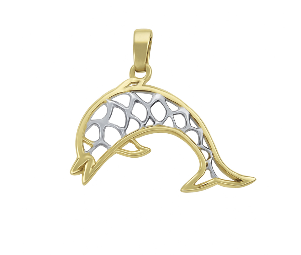 PENDENTIF EN OR JAUNE ET BLANC AJOURÉ - MB ANIM30 - BIJOUX D'IMPORTATION