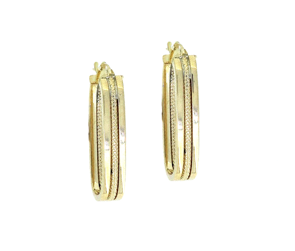 BOUCLES ANNEAUX RECTANGLES EN OR À MOTIF CORDELETTE AU CENTRE - CB EYB1950 - CBE