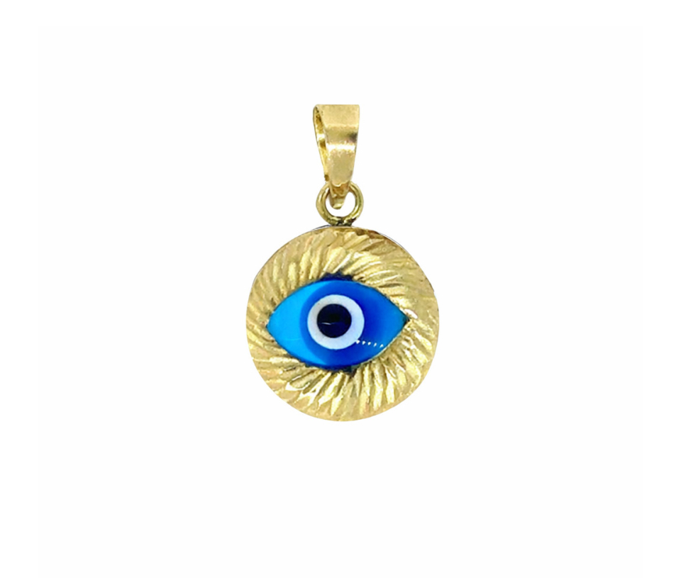 PENDENTIF OEIL DE FATMA EN OR JAUNE ET ÉMAIL