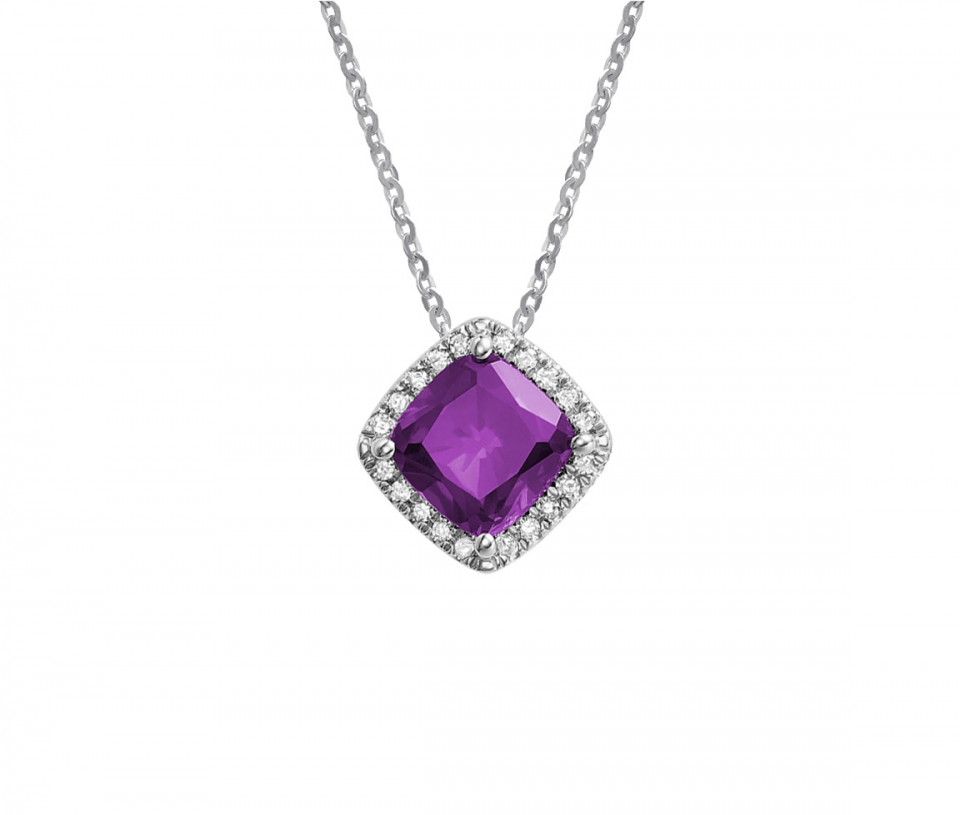PENDENTIF EN OR 10K BLANC SERTI D'UNE AMÉTHYSTE ET DE DIAMANTS - BR 09041028AM - Bijoux d'importation