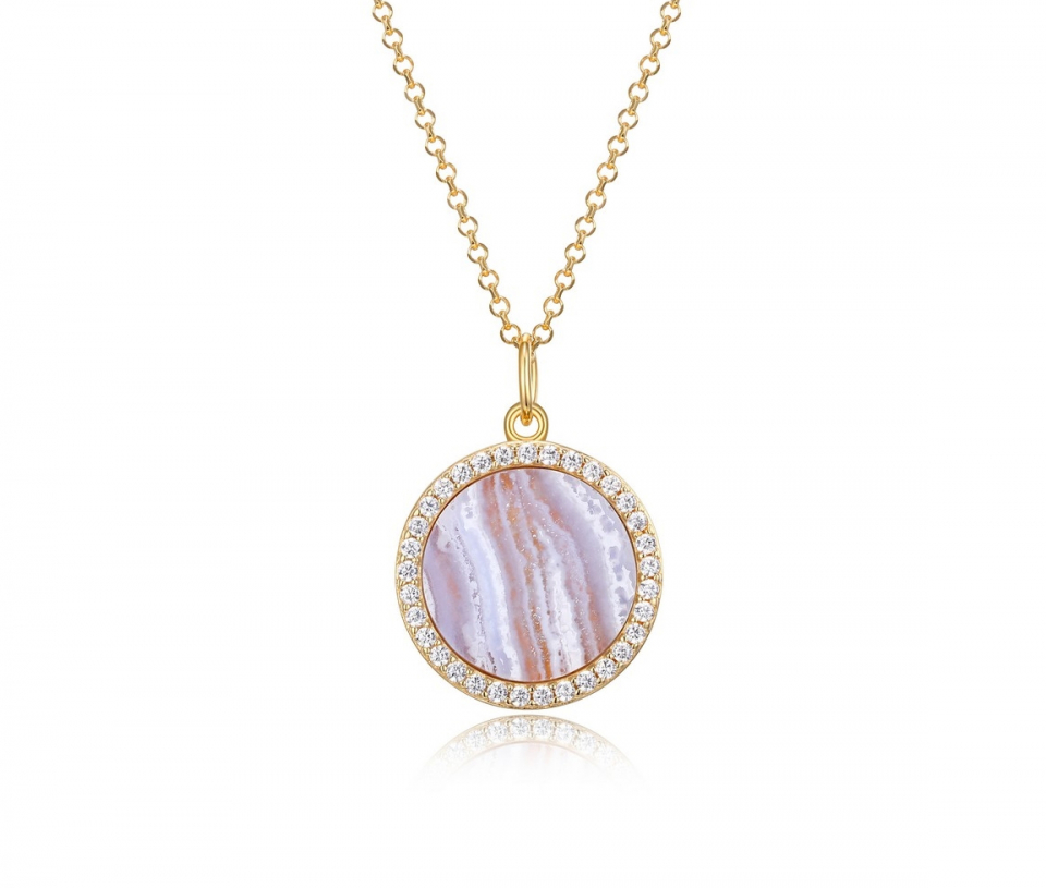 LOQUET EN ARGENT/PVD OR SERTID'UNE AGATE BLEUE ET DE CUBIQUES ZIRCONIAS - PJ 30AAN7AB18 - REIGN
