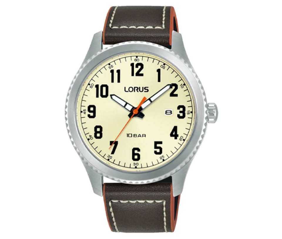 MONTRE LORUS EN ACIER AVEC BRACELET DE CUIR BRUN - OD RH987RX9 - LORUS