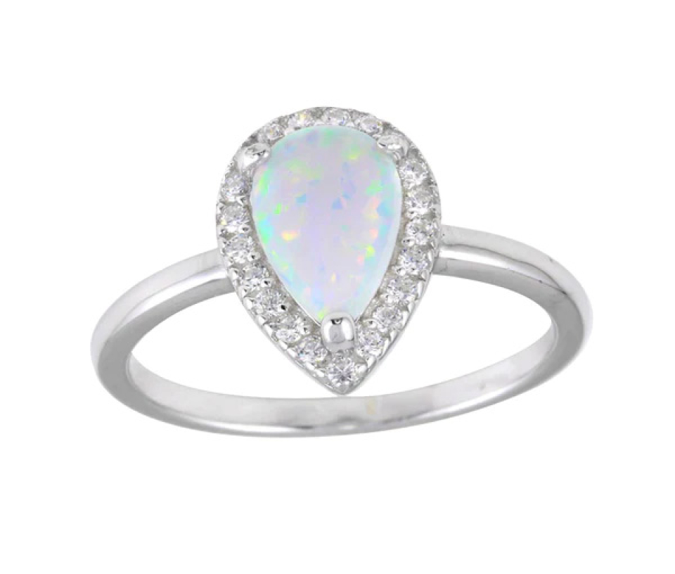 BAGUE EN ARGENT RHODIÉ SERTI D'UNE OPALE SYNTHÉTIQUE ET DE CUBIQUES ZIRCONIAS - SP BGR01258/6 - BIJOUX D'IMPORTATION