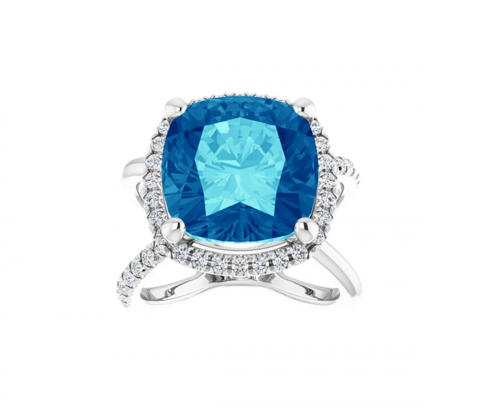 BAGUE EN OR BLANC SERTIE D'UN TOPAZE BLEU ET DE DIAMANTS DE LABORATOIRE - ST 72158BT - BIJOUX IMPORTATION