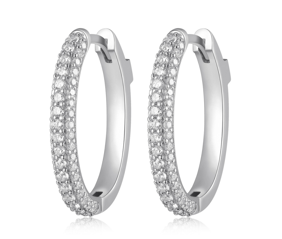 BOUCLES HUGGIES ELLE EN ARGENT RHODIÉ SERTIES DE CUBIQUES ZIRCONIAS - PJ R2LCLT0027 - ELLE