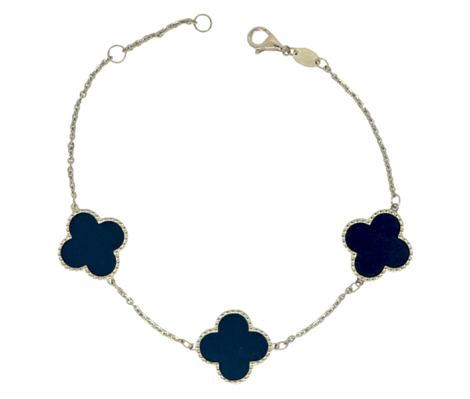 BRACELET EN OR JAUNE AVEC TRÈFLES SERTIS D'ONYX - CB BRY04503BK - CBE