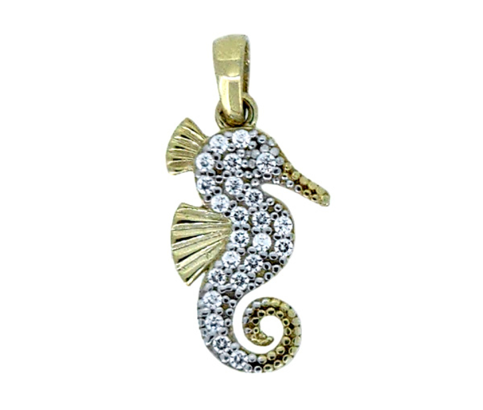 PENDENTIF HYPPOCAMPE EN OR JAUNE SERTI DE CUBIQUES ZIRCONIAS - MB ANIM07 - BIJOUX D'IMPORTATION