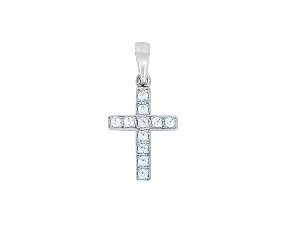 PENDENTIF CROIX EN OR BLANC SERTI DE CUBIQUES ZIRCONIAS - S CROIX01 - BIJOUX D'IMPORTATION