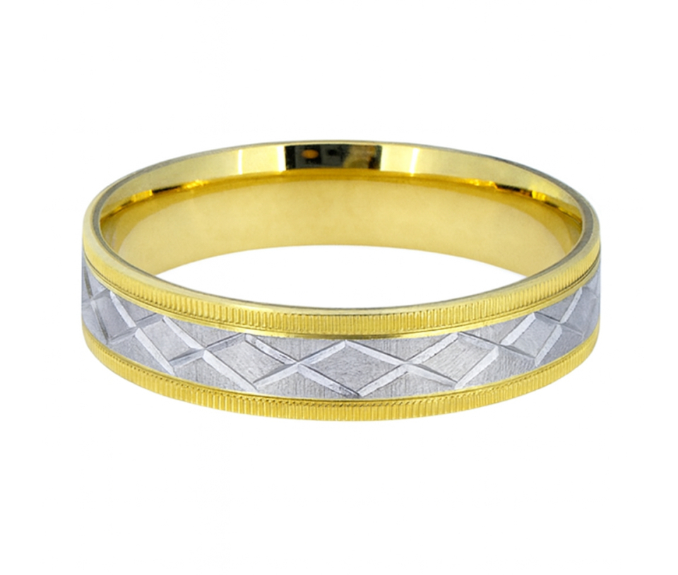 JONC EN OR 2 TONS AVEC MOTIF LOSANGES - MB JH03/8 - BIJOUX D'IMPORTATION