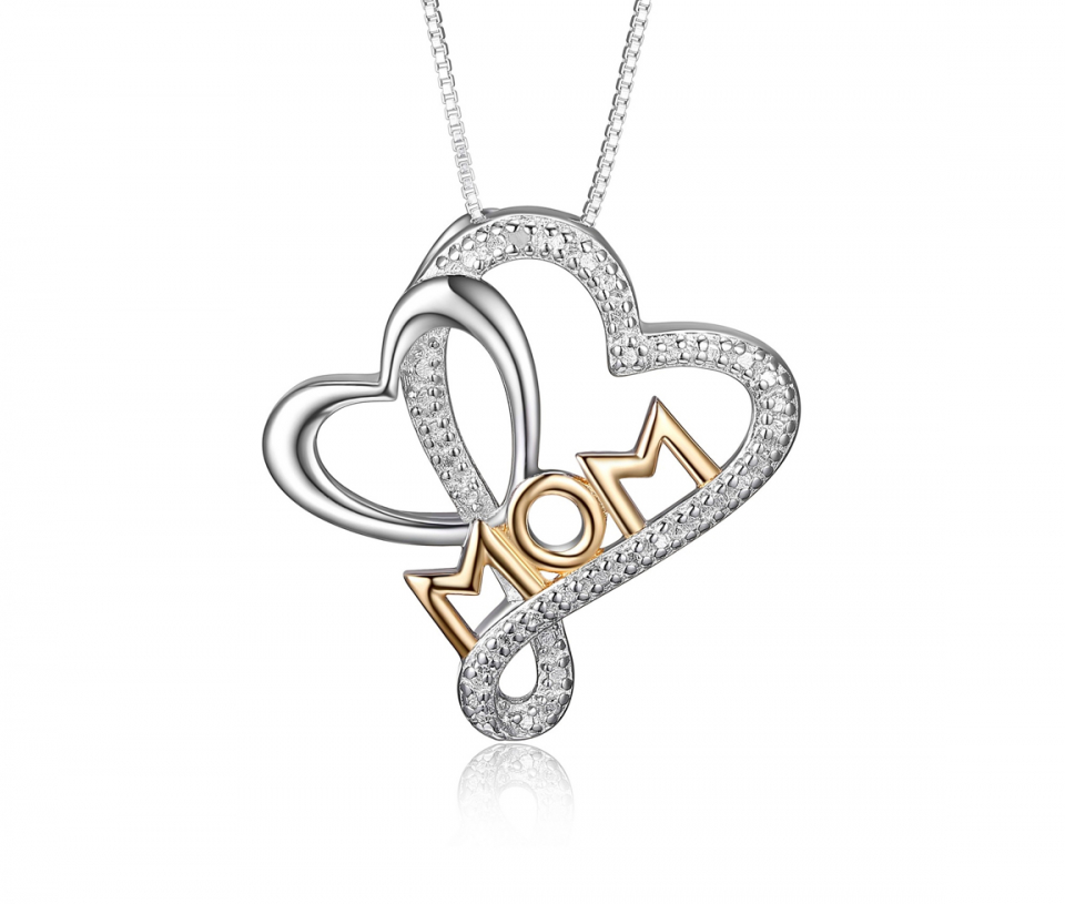 JOLI PENDENTIF DOUBLE COEUR/MOM EN ARGENT RHODIÉ/PVD OR SERTI DE CUBIQUES ZIRCONIAS - PJ R3AE9K35FV - REIGN