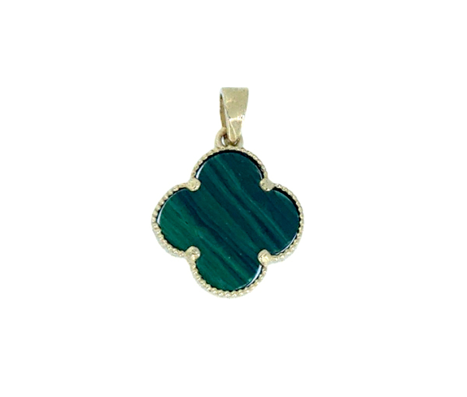 PENDENTIF TRÈFLE EN OR SERTI DE MALACHITE - MB TREPENMA13 - BIJOUX D'IMPORTATION