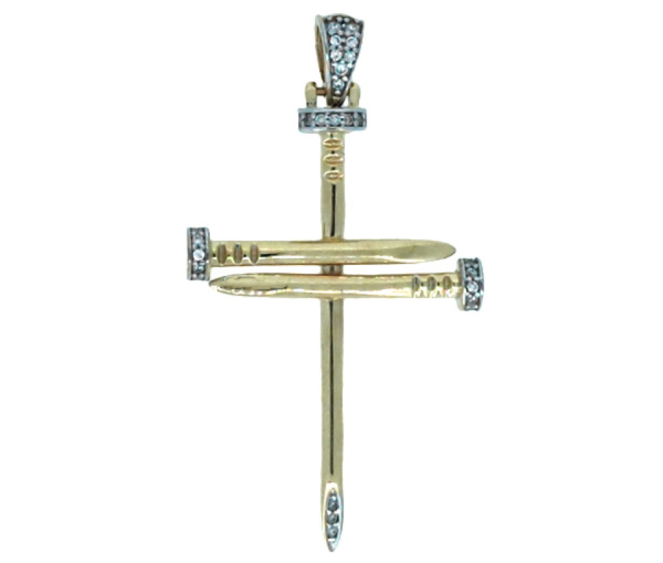 PENDENTIF CROIX CLOUS EN OR 10K SERTI DE CUBIQUES ZIRCONIAS - S CROIX03G - BIJOUX D'IMPORTATION