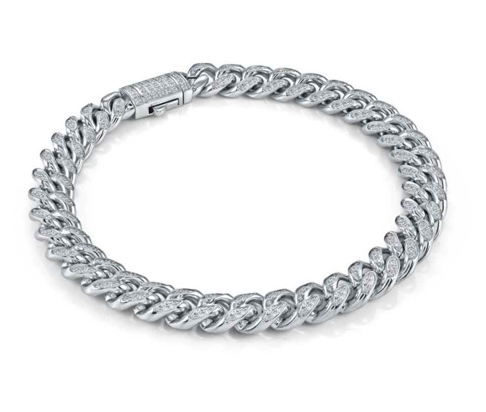 BRACELET EN ACIER À MAILLE GOURMETTE SERTI DE CUBIQUES ZIRCONIAS
