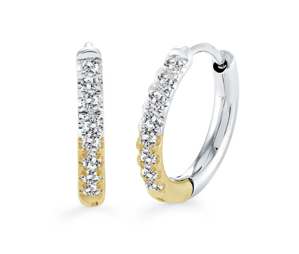 BOUCLES HUGGIES EN ACIER/PVD OR 2 TONS SERTIES DE CUBIQUES ZIRCONIAS - IG SEA368 - VELORIA