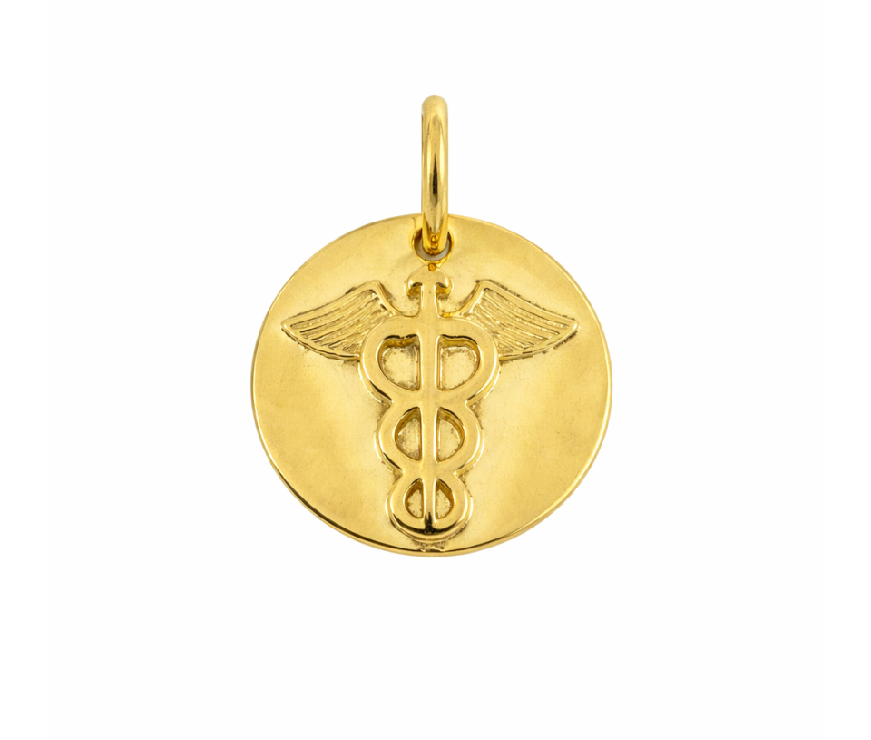 PENDENTIF PLAQUE RONDE MÉDICALE EN OR JAUNE
