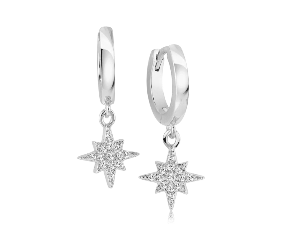 BOUCLES HUGGIES EN ACIER SERTIES D'ÉTOILES AVEC CUBIQUES ZIRCONIAS - IG SEA392 - VELORIA