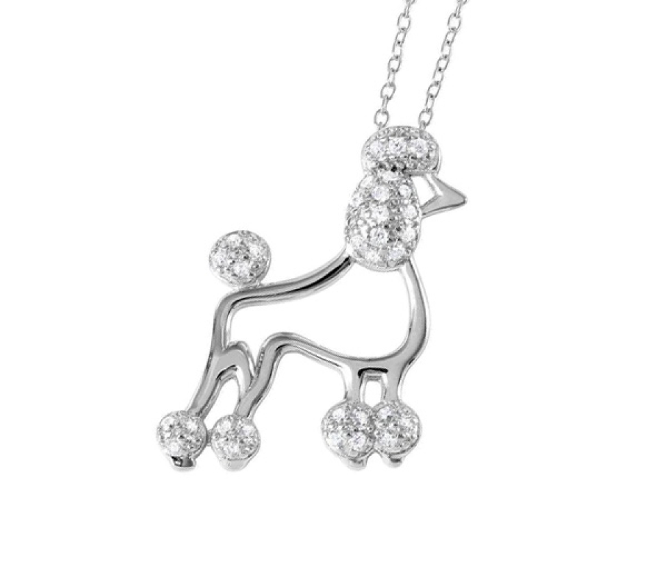 PENDENTIF CANICHE EN ARGENT RHODIÉ SERTI DE CUBIQUES ZIRCONIAS - SP BGP01036 - BIJOUX D'IMPORTATION