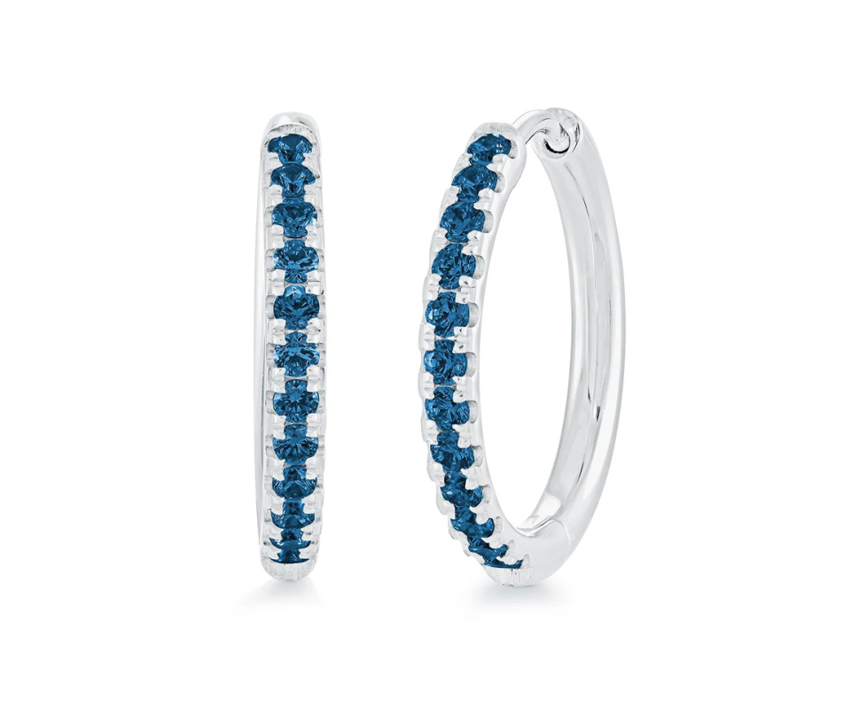 BOUCLES HUGGIES EN ACIER SERTIES DE CUBIQUES ZIRCONIAS BLEUS FONCÉS - IG SEA427 - VELORIA