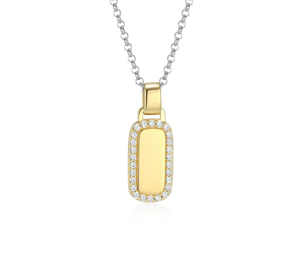 PENDENTIF DOG TAG EN ARGENT RHODIÉ/PVD OR 2 TONS SERTI DE CUBIQUES ZIRCONIAS - PJ R0LC009746 - ELLE