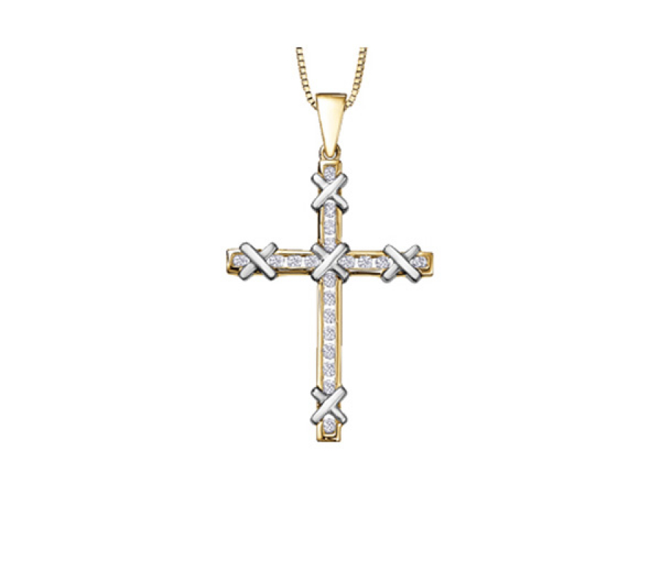 PENDENTIF CROIX EN OR 10K 2 TONS SERTI DE DIAMANTS - CR DD2419 - BIJOUX CANADIEN