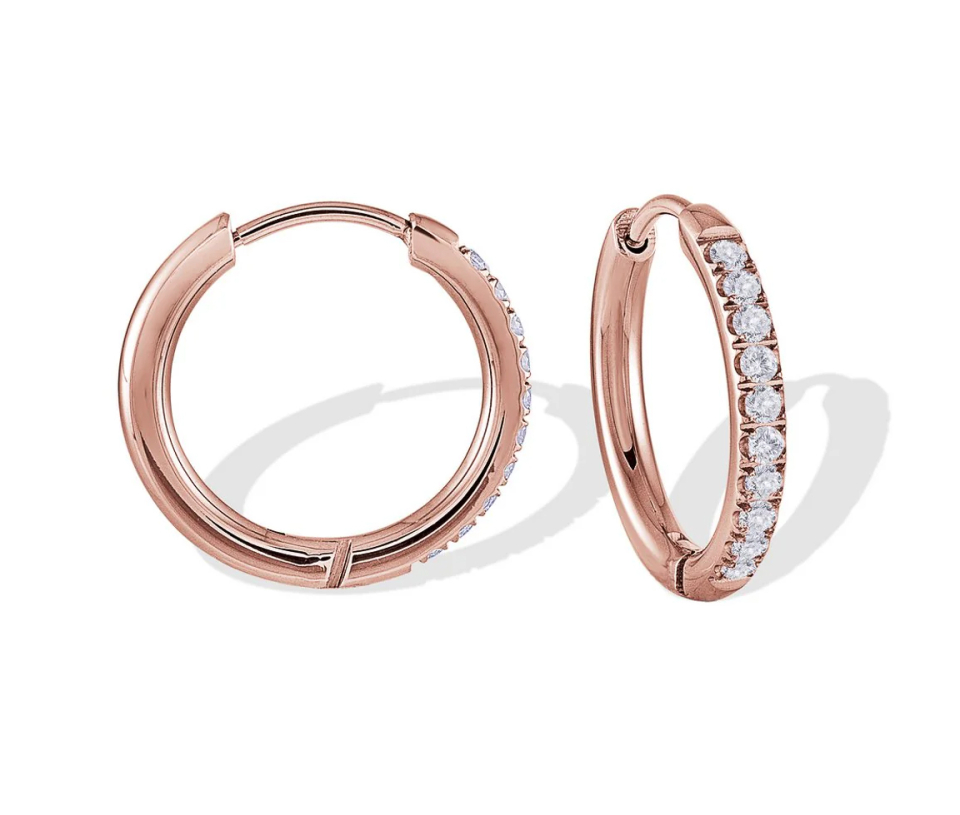 BOUCLES HUGGIES EN ACIER/PVD OR ROSE SERTIES DE CUBIQUES ZIRCONIAS - IG SEA205 - VELORIA