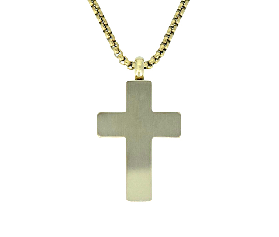 PENDENTIF URNE/CENDRE CROIX FINI BROSSÉ EN ACIER/PVD OR ET SA CHAINE - IG SU17 - ITALGEM
