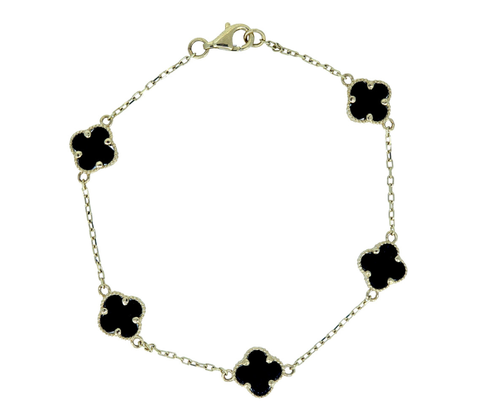 BRACELET TRÈFLE EN OR SERTI D'ONYX - MB TREBRONY - BIJOUX D'IMPORTATION