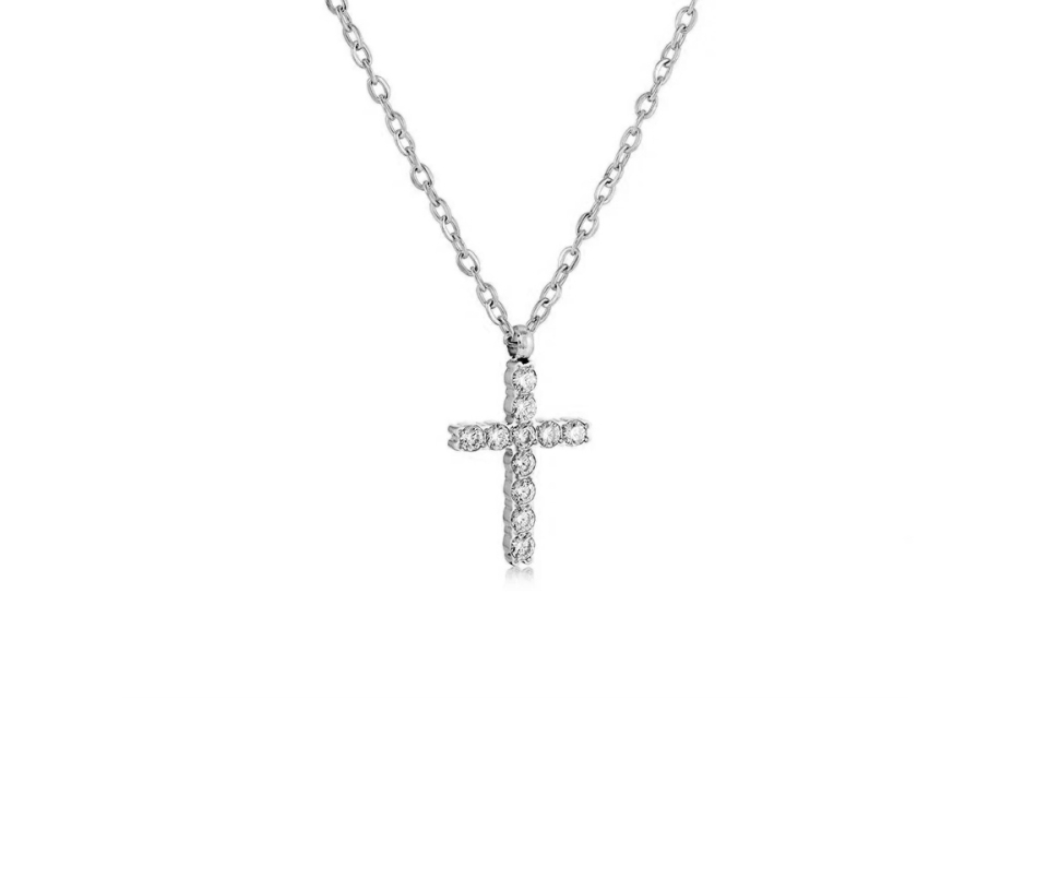 PENDENTIF CROIX EN ACIER SERTI DE CUBIQUES ZIRCONIAS ET SA CHAINE - IG SWP96 - ITALGEM
