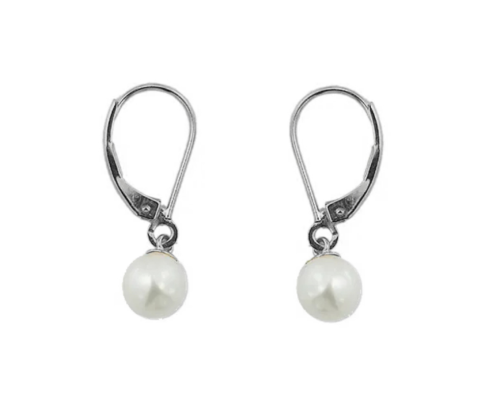 BOUCLES EN OR BLANC SERTIE DE PERLES D'EAU DOUCE SUR ATTACHES FRANÇAISES