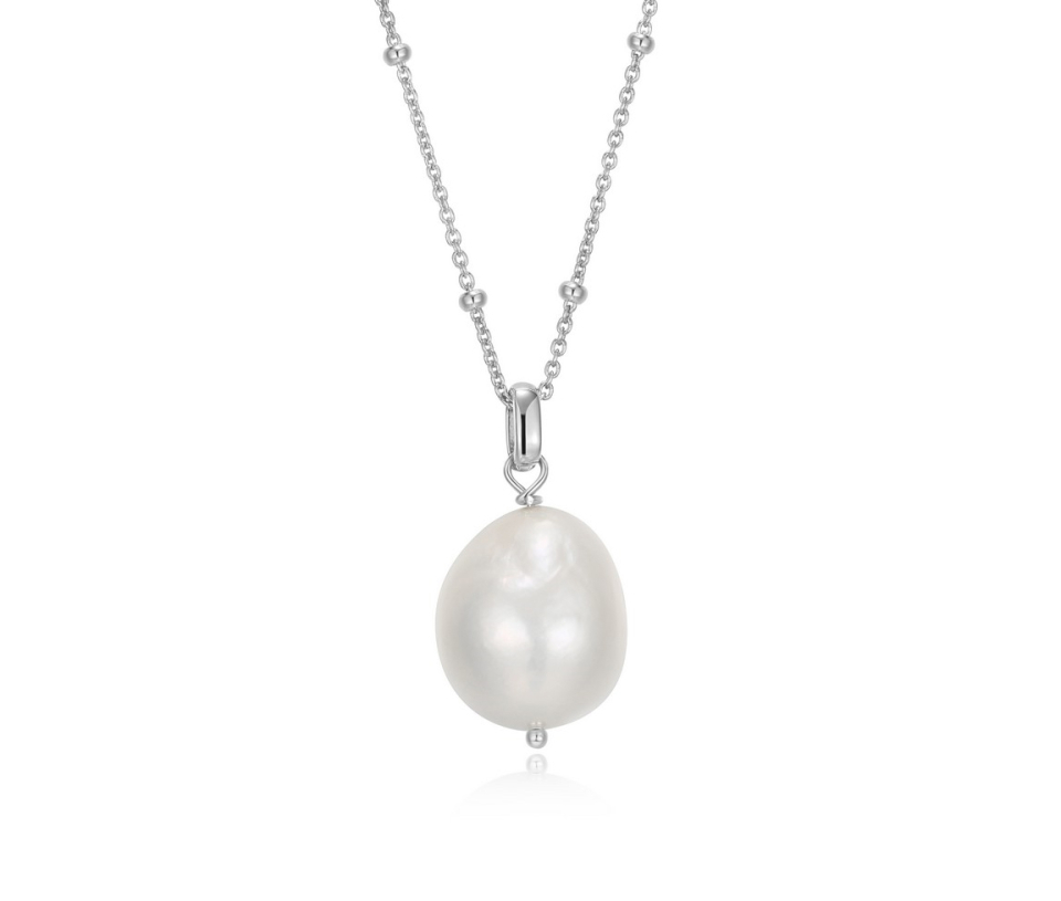 PENDENTIF EN ARGENT RHODIÉ SERTI D'UNE PERLE D'EAU DOUCE ET SA CHAINE - PJ R0LC034546 - ELLE