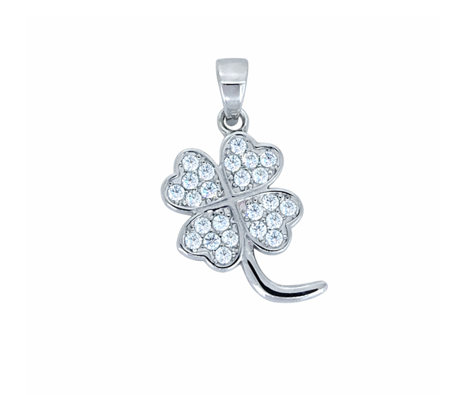 PENDENTIF TRÈFLE À 4 FEUILLES EN ARGENT RHODIÉ SERTI DE CUBIQUES ZIRCONIAS - MB PEN73S - BIJOUX D'IMPORTATION