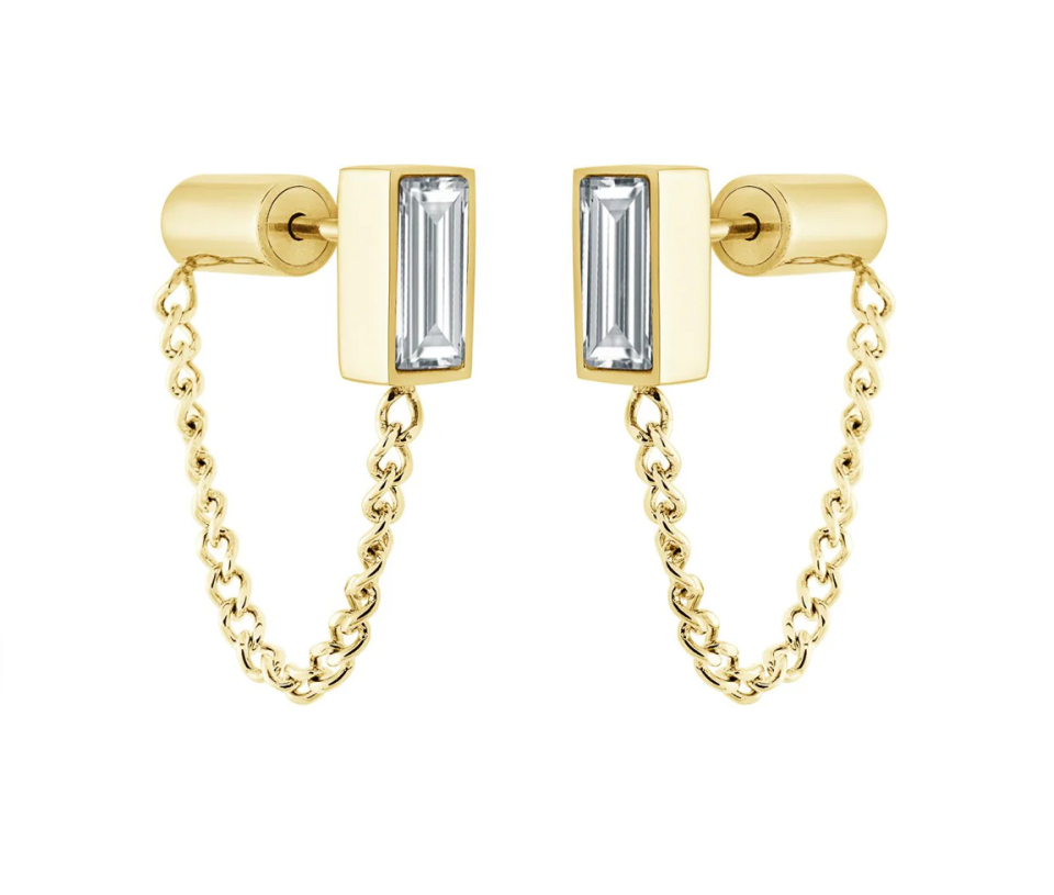 BOUCLES CHAINETTES EN ACIER/PVD OR SERTIES DE CUBIQUES ZIRCONIAS - IG SEA307 - VELORIA