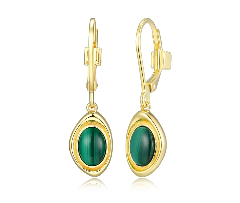 BOUCLES ELLE EN ARGENT/PVD OR SERTIES DE MALACHITE