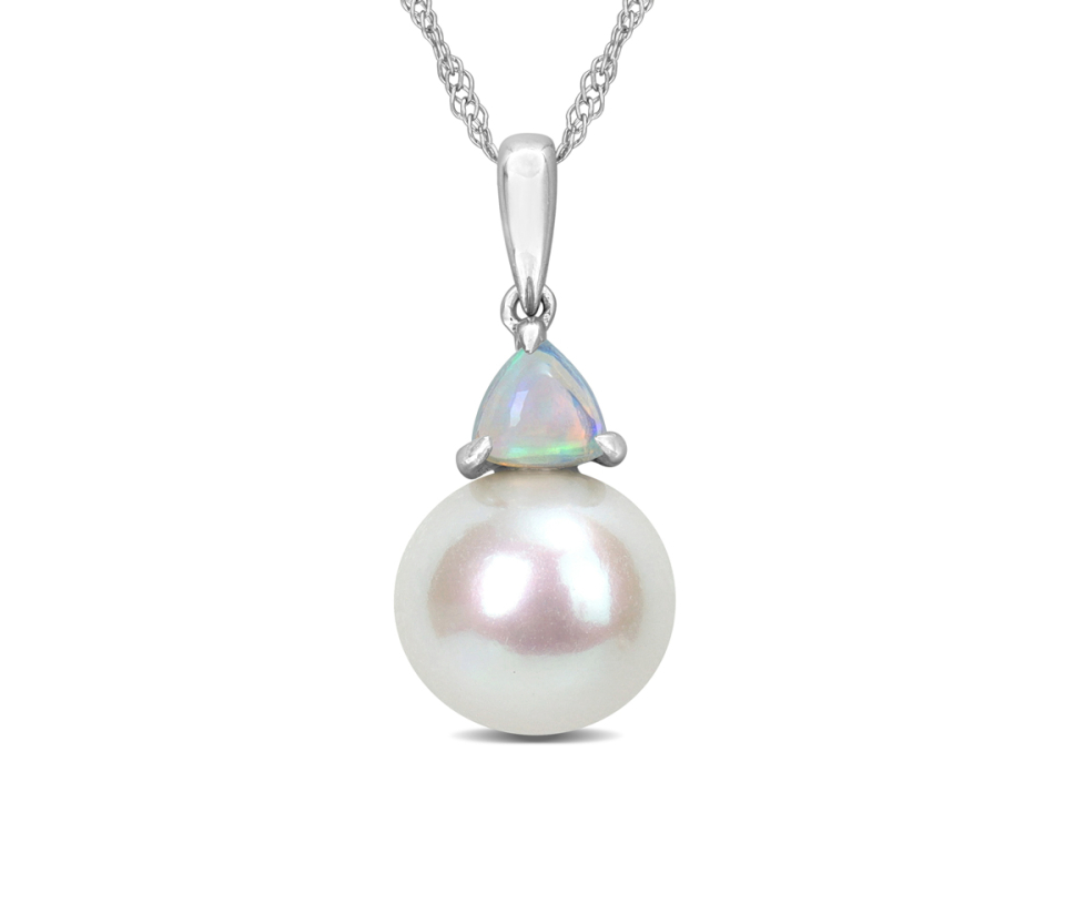 PENDENTIF EN OR BLANC SERTI D'UNE OPALE D'ÉTHIOPIE ET D'UNE PERLE DE CULTURE - DM FC2GL1YZ5L - PERLE D'IMPORTATION