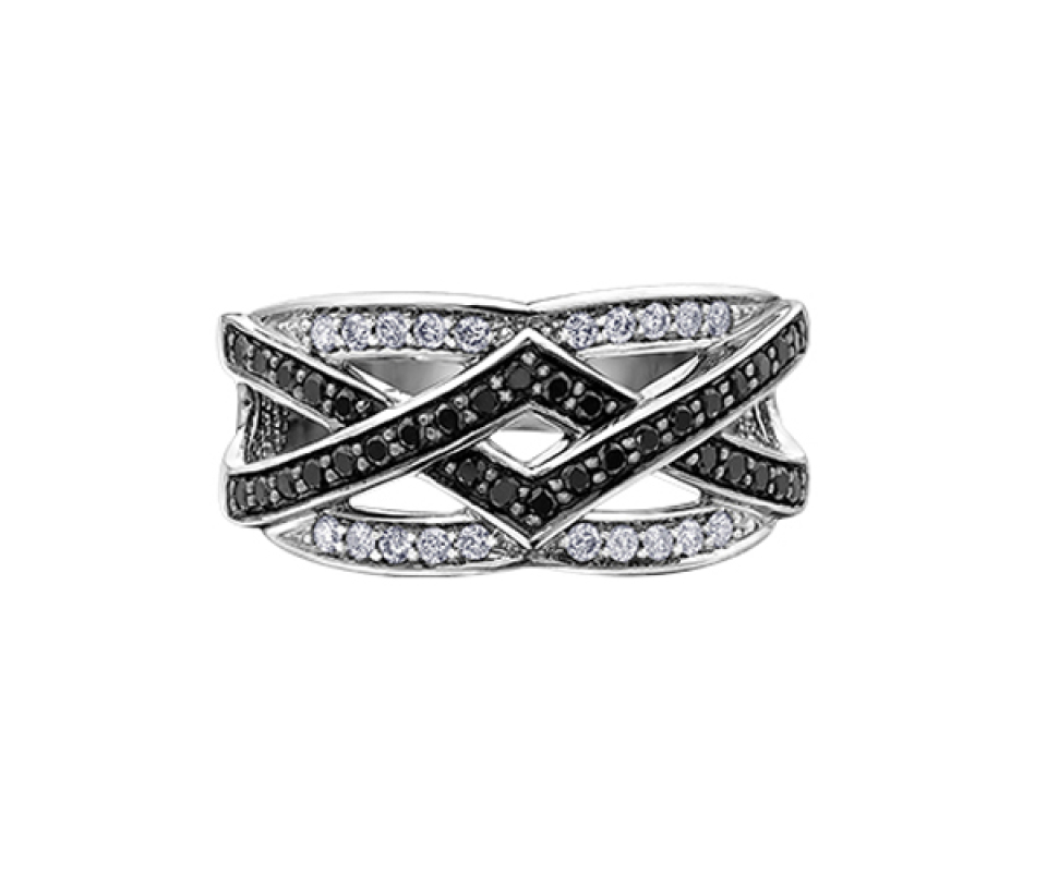 BAGUE EN OR BLANC SERTIE DE DIAMANTS BLANCS ET NOIRS - CR L32276W - BIJOUX CANADIEN