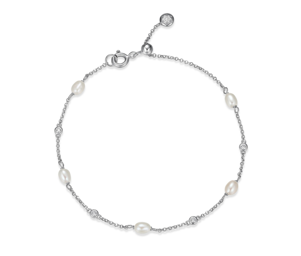 BRACELET EN ARGENT RHODIÉ SERTI DE PERLE D'EAU DOUCE ET DE CUBIQUES ZIRCONIAS - PJ R1AAX49716 - REIGN