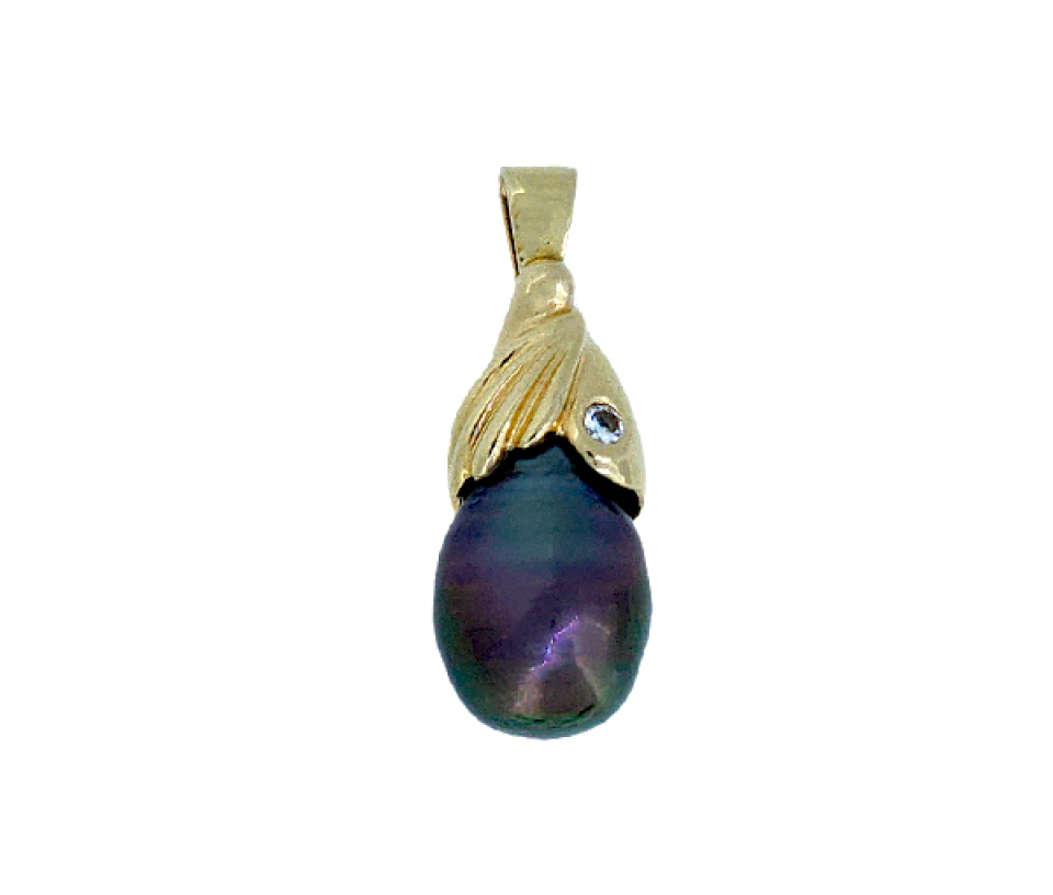 PENDENTIF EN OR SERTI D'UNE PERLE DE TAHITI ET D'UN DIAMANT - SJ PEN24 - BIJOUTERIE SUISSE INC.