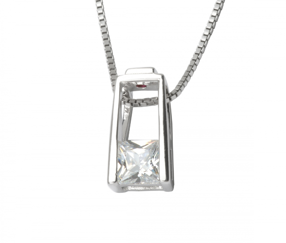 PENDENTIF EN ARGENT RHODIÉ SERTI D'UN CUBIQUE ZIRCONIA PRINCESSE - PJ 63L0030032 - ELLE