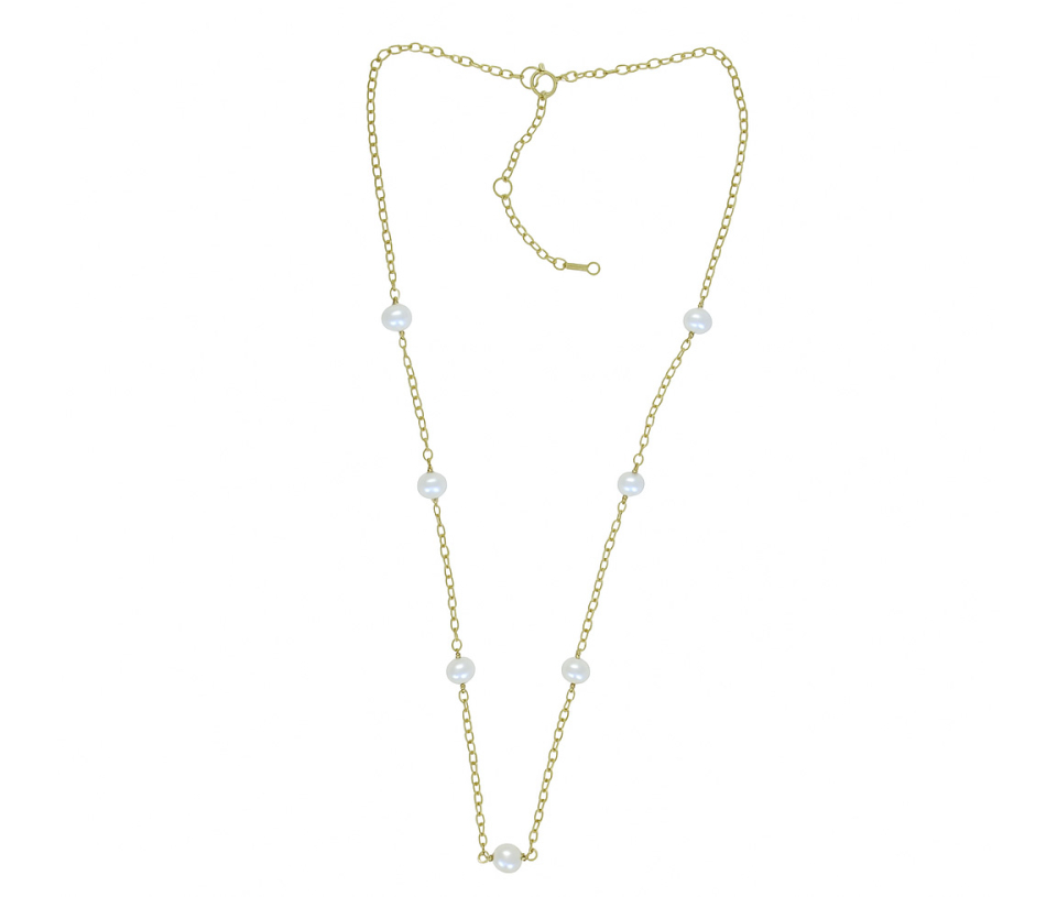 COLLIER EN ARGENT/PVD OR SERTI DE PERLES D'EAU DOUCE - AR IN1420/7ST/5 - PERLE D'IMPORTATION