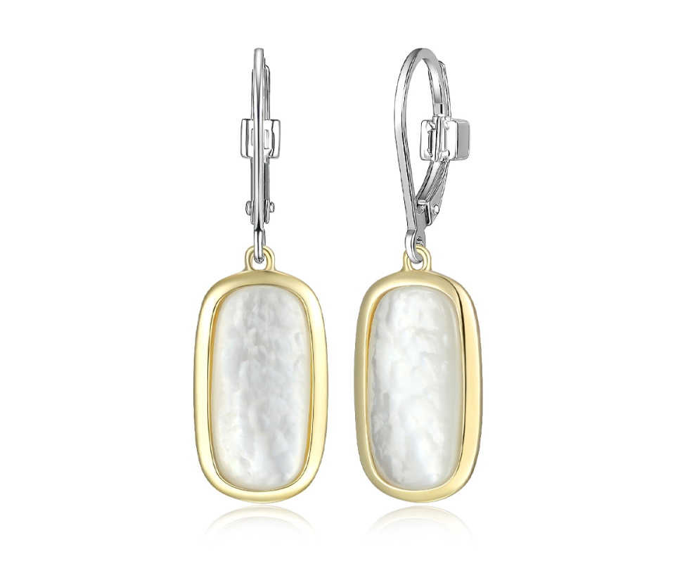 BOUCLES EN ARGENT RHODIÉ/PVD OR 2 TONS SERTIES DE NACRE DE PERLE - PJ 32LCRYA903 - ELLE