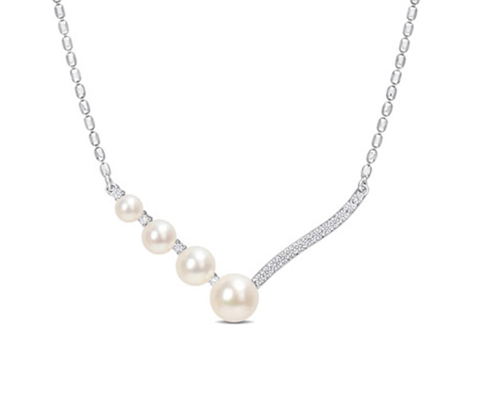 COLLIER EN ARGENT RHODIÉ SERTI DE PERLES D'EAU DOUCE ET DE SAPHIRS BLANCS - DM FC2C0EH3EE - PERLE D'IMPORTATION