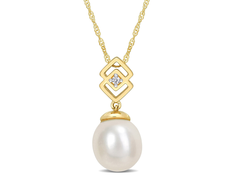 PENDENTIF EN OR JAUNE SERTI D'UN DIAMANT ET D'UNE PERLE D'EAU DOUCE - DM FC2C4V - PERLE D'IMPORTATION