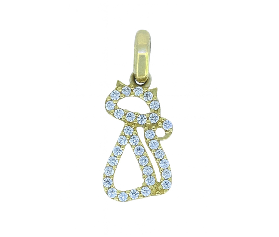 PENDENTIF CHAT AJOURÉ EN OR JAUNE SERTI DE CUBIQUES ZIRCONIAS - MB CHAT12 - BIJOUX D'IMPORTATION
