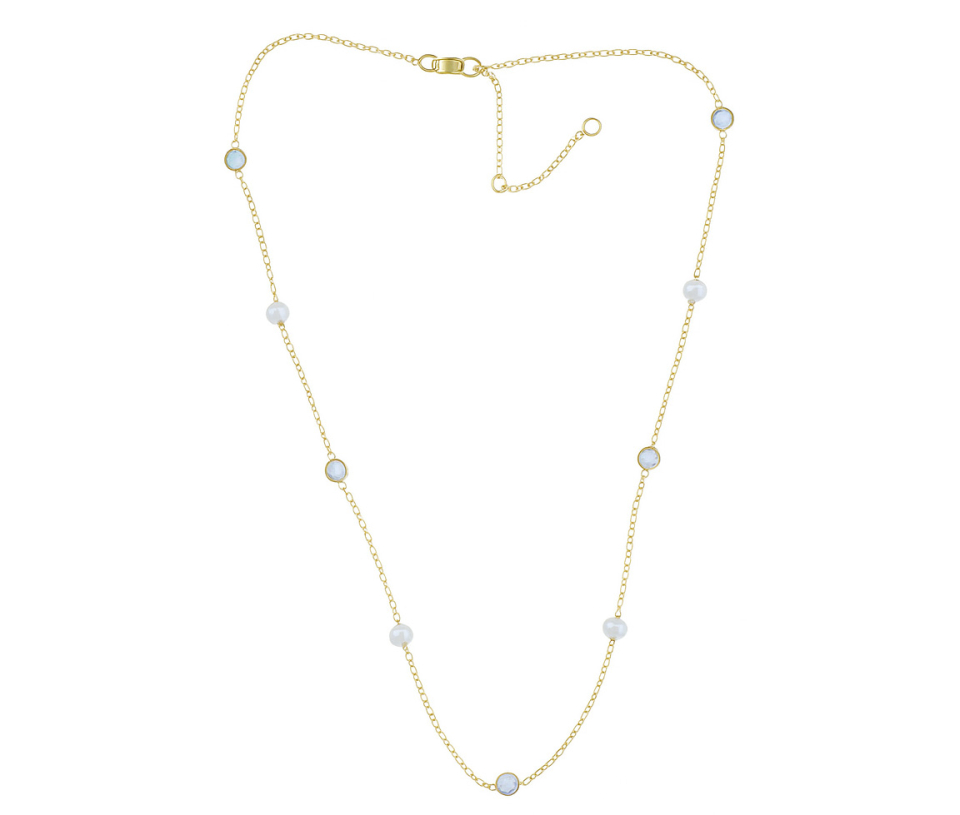 COLLIER EN ARGENT/PVD OR SERTI DE PERLES D'EAU DOUCE ET DE CUBIQUES ZIRCONIAS - AR GF/18/9ST/W - PERLE D'IMPORTATION