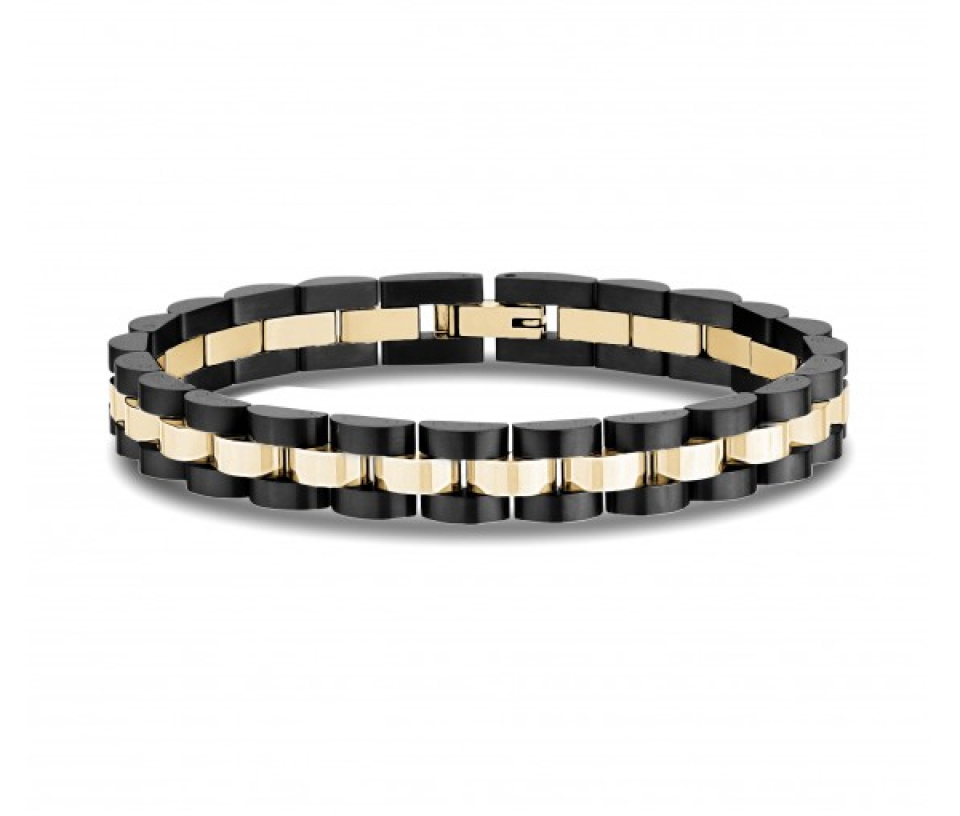 BRACELET À MAILLE DOME EN ACIER/PVD NOIR ET PVD OR - AZ ASB336 - AREZZO