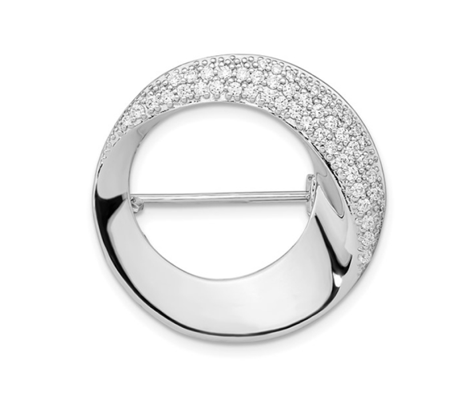 BROCHE CERCLE AJOURÉ EN ARGENT RHODIÉ SERTI DE CUBIQUES ZIRCONIAS - QG QP5426 - IMPORTATION