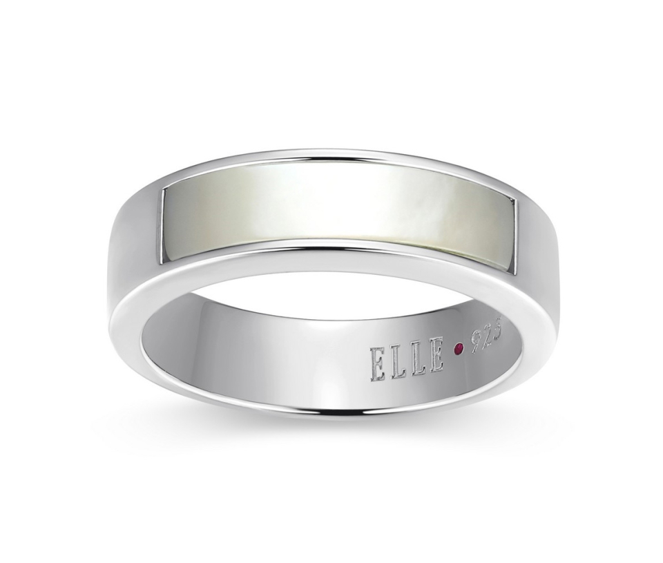 JONC ELLE EN ARGENT RHODIÉ ET NACRE