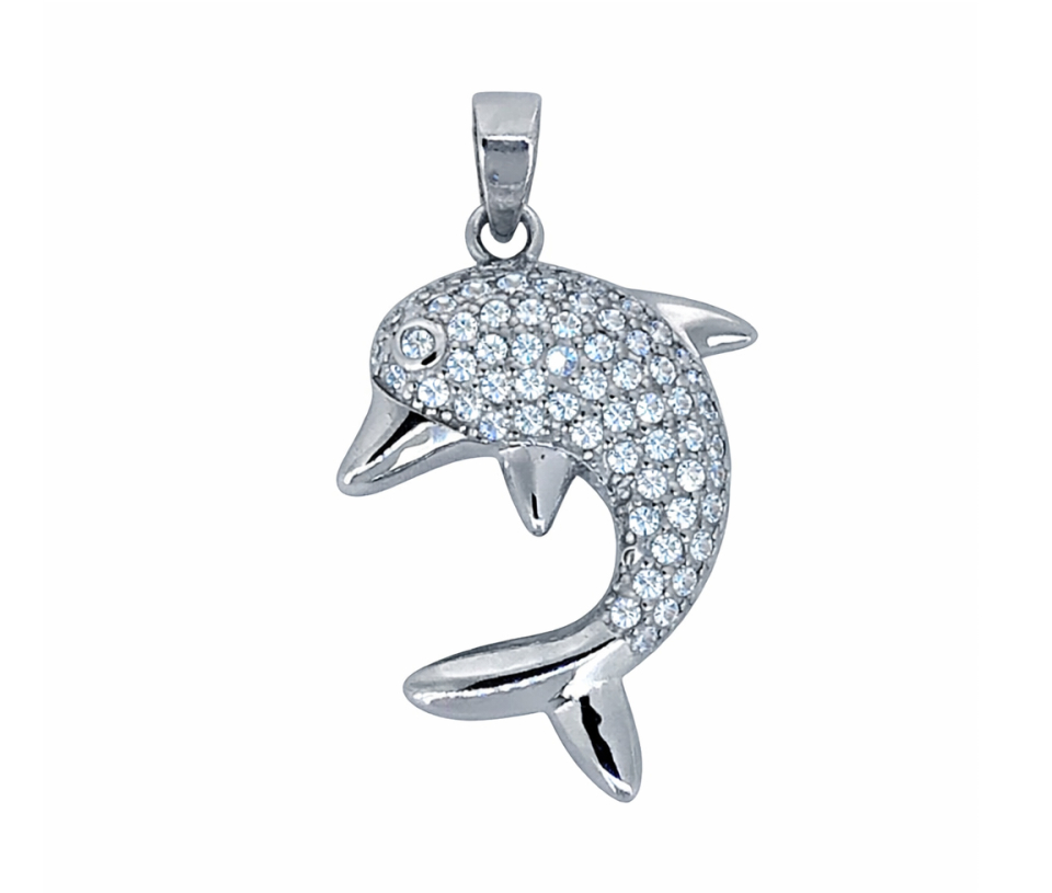 PENDENTIF DAUPHIN EN ARGENT RHODIÉ SERTI DE CUBIQUES ZIRCONIAS - MB ANIM35S - BIJOUX D'IMPORTATION