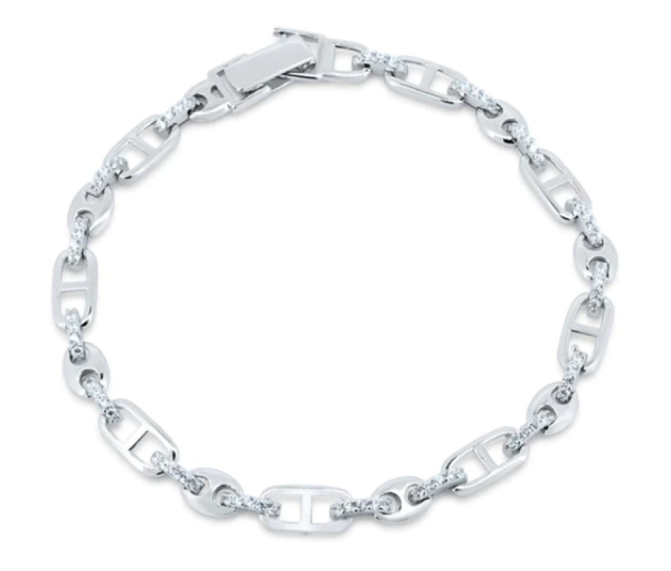 Bracelet Chaine Argent 925 Rhodié Homme Maille Grain de Café 7.5 mm