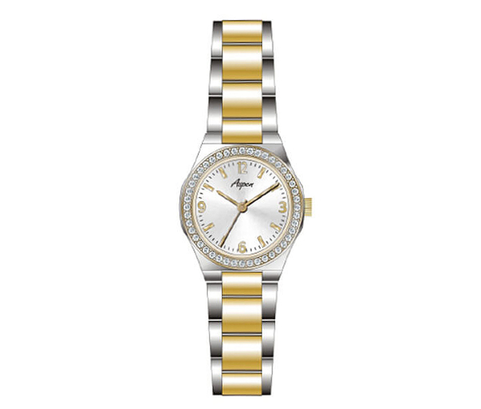 MONTRE POUR DAME ASPEN EN ACIER/PVD OR 2 TONS SERTIE DE CUBIQUES ZIRCONIAS - BA AP3162 - ASPEN